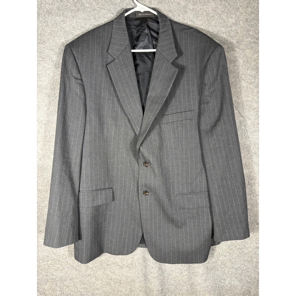 Chaps Mens 46R Blazer Jacket Charcoal Gray Pinstripe‎ 100% Wool Two Button 46 R